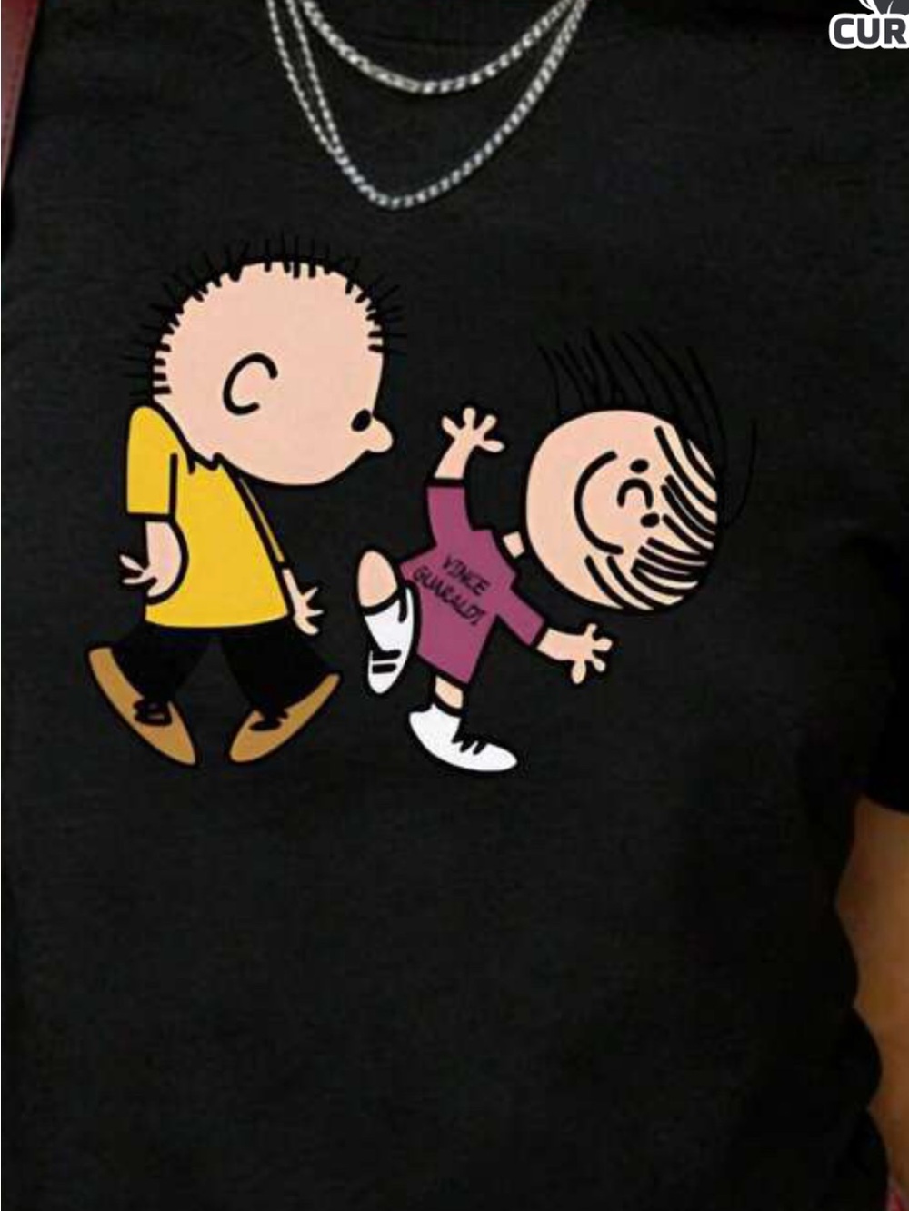 Graphic Tee with Playful Cartoon Print - Black Peanuts brand new. Xl